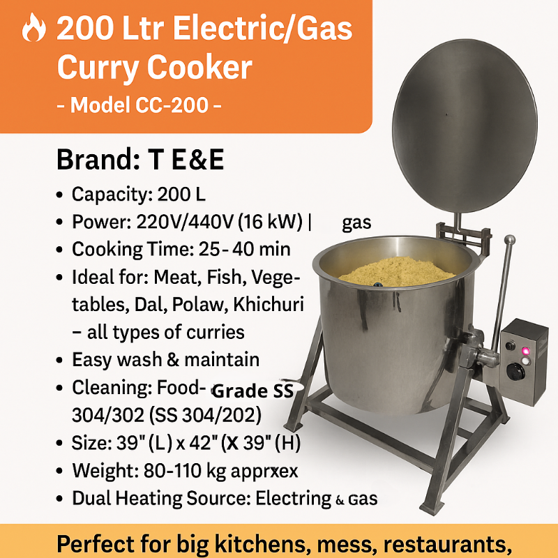 🔥 200 Ltr Electric/Gas Curry Cooker – Model CC-200