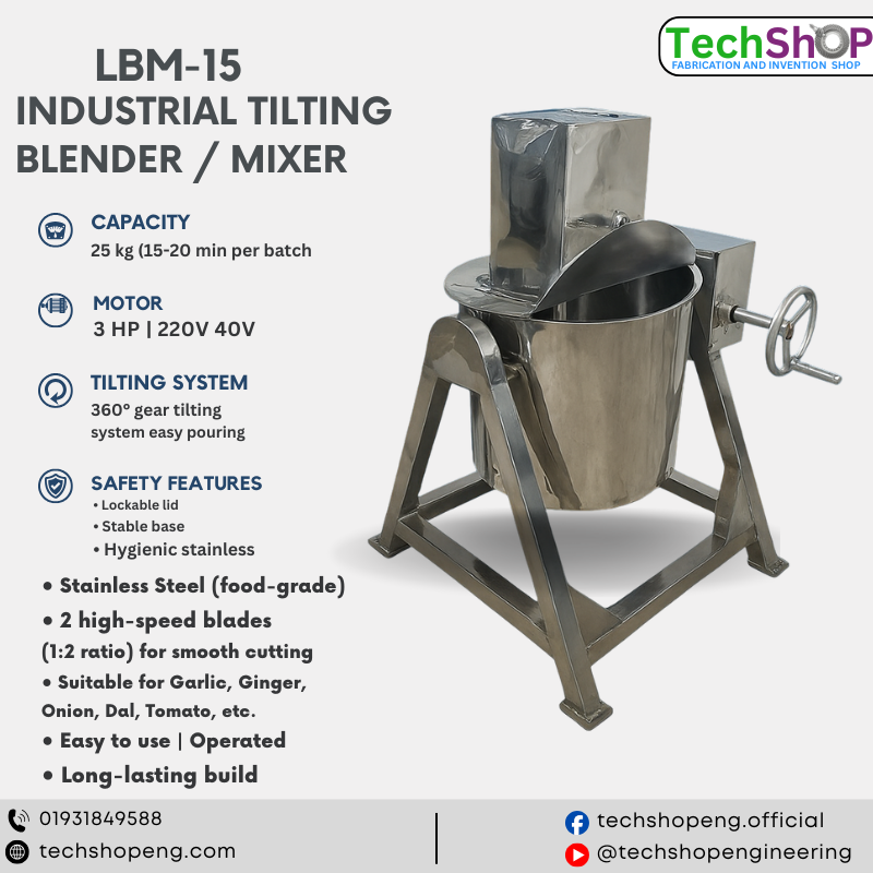 LBM-15 Industrial Tilting Blender / Mixer – 25 Kg Capacity, 3 HP Motor