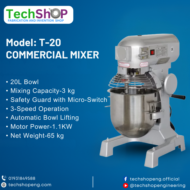 T-20 Planetary Mixer – 20L Industrial Dough, Batter & Cream Mixer