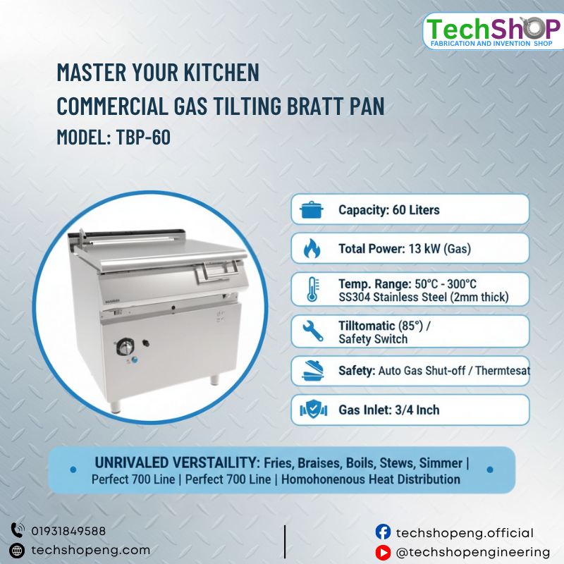 Gas Tilting Bratt Pan 60L – 13kW | Industrial Cooking Equipment