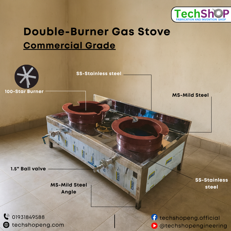 Commercial Heavy-Duty Double Burner Gas Stove – Stainless Steel Industrial Cooking Range