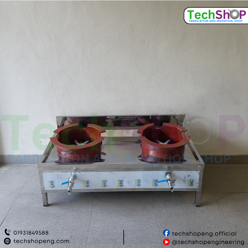 Commercial Heavy-Duty Double Burner Gas Stove – Stainless Steel Industrial Cooking Range