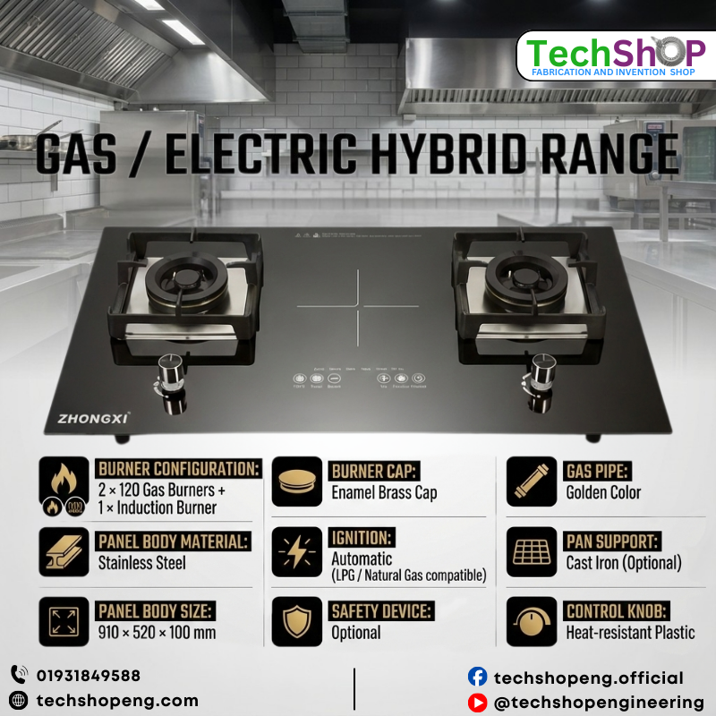 Gas & Electric Hybrid Cooking Range with Dual 120 Burners and Induction Plate