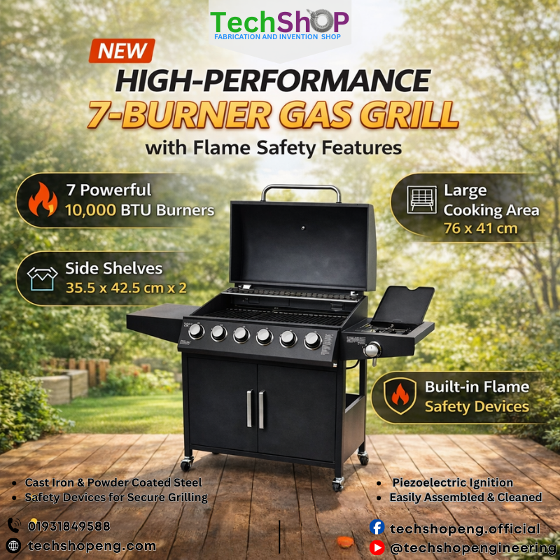 Industrial Gas Grill – High-Performance 7-Burner Outdoor Grill with Cast Iron Cooking Surface