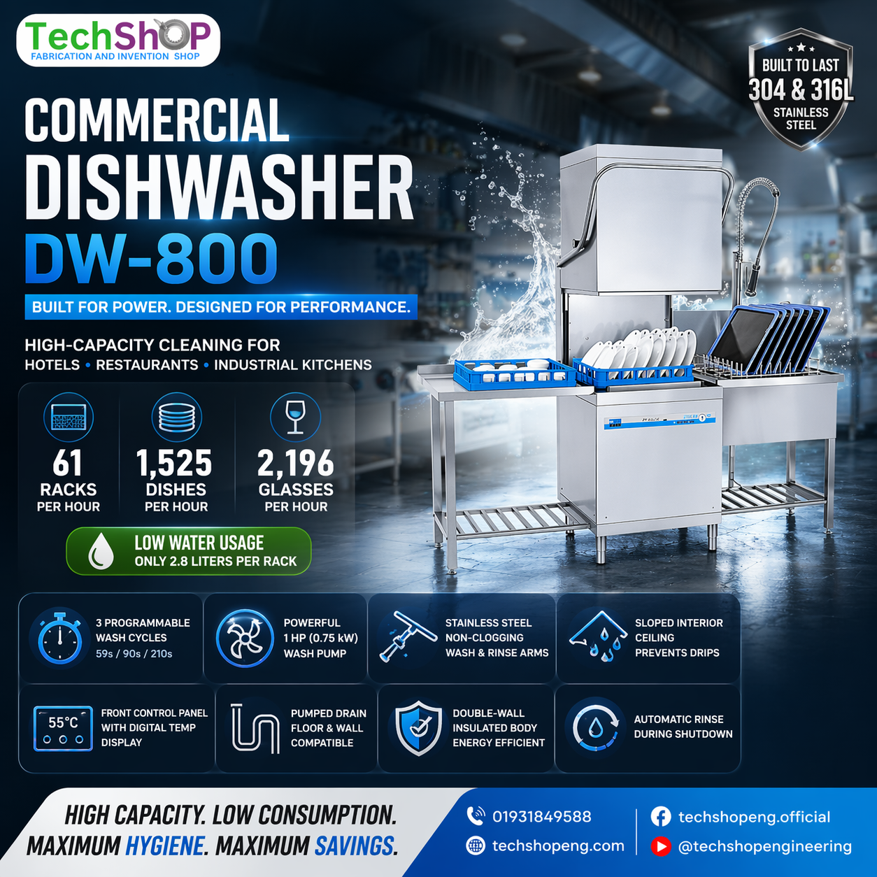 DW-800 Commercial Dishwasher Machine – High-Capacity Industrial Dishwashing Solution