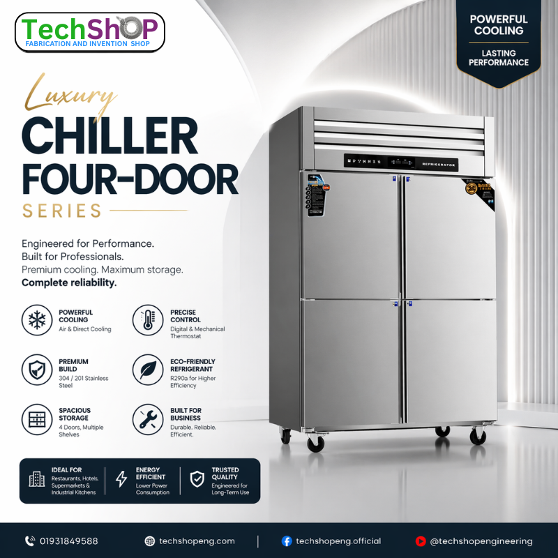Luxury Four Door Commercial Chiller Freezer – Stainless Steel Industrial Refrigerator