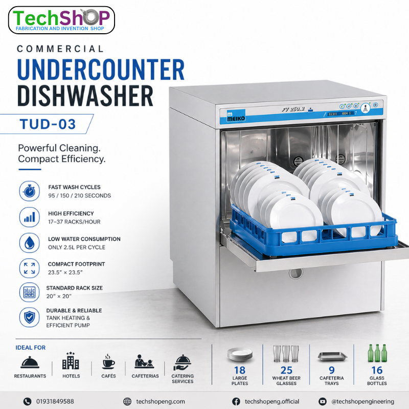 Commercial Undercounter Dishwasher TUD-03 | Fast Wash Industrial Kitchen Dishwashing Machine