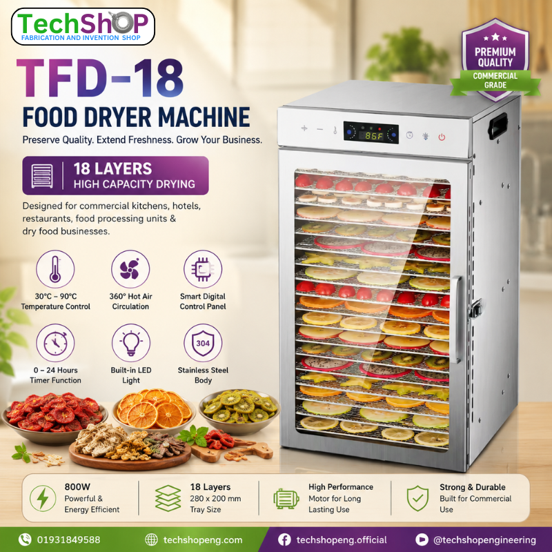 TFD-18 Stainless Steel Commercial Food Dryer Machine | 18 Layer Electric Food Dehydrator with Digital Temperature Control