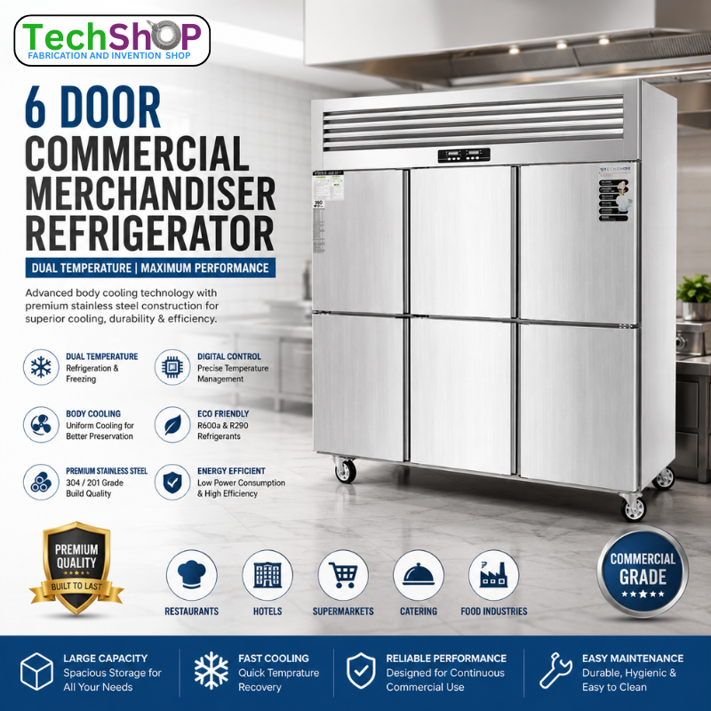  6 Door Commercial Merchandiser Refrigerator | Dual Temperature Stainless Steel Display Refrigerator & Freezer